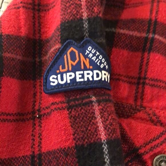 Superdry Unisex Classic Cotton Flannel in Red & White Buffalo Check - Picture 17 of 17